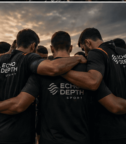 Sports team in a huddle discussing strategy