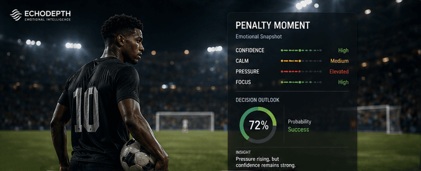 EchoDepth Sport emotional intelligence dashboard showing penalty moment analysis